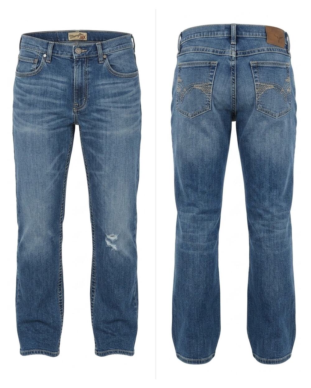 Wrangler 20X Distressed Wash Straight Leg Stretch Jeans Men Size 31X36